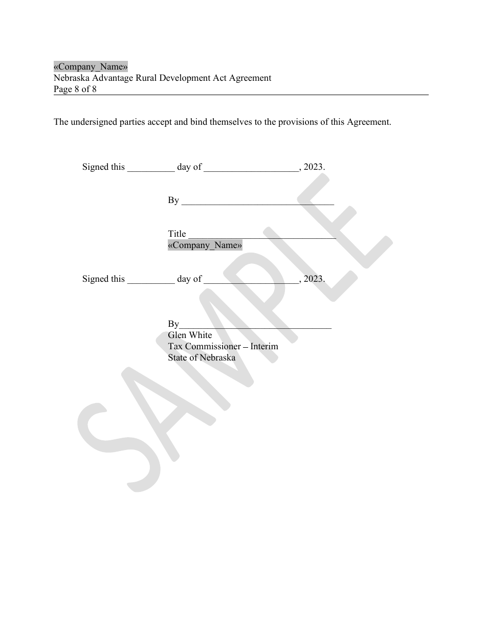 Nebraska Advantage Rural Development Act Agreement - Livestock Modernization - Sample - Nebraska, Page 8