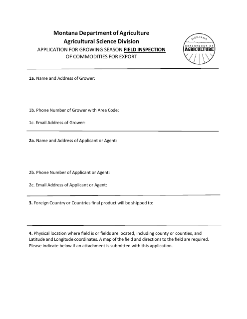 Application for Growing Season Field Inspection of Commodities for Export - Montana Download Pdf