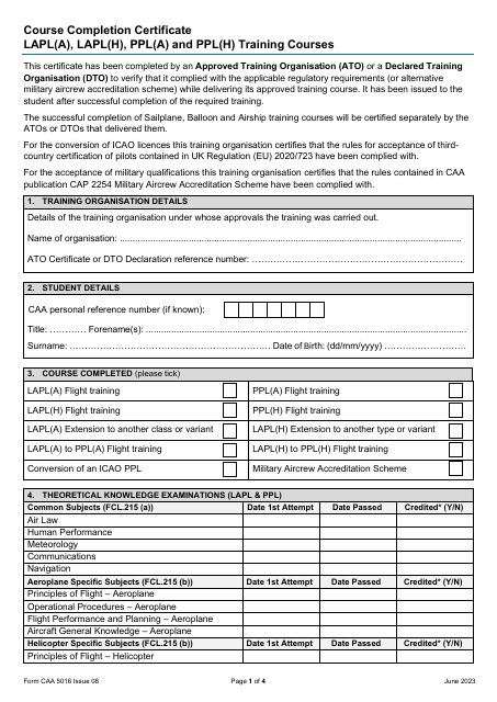 Form CAA5016  Printable Pdf