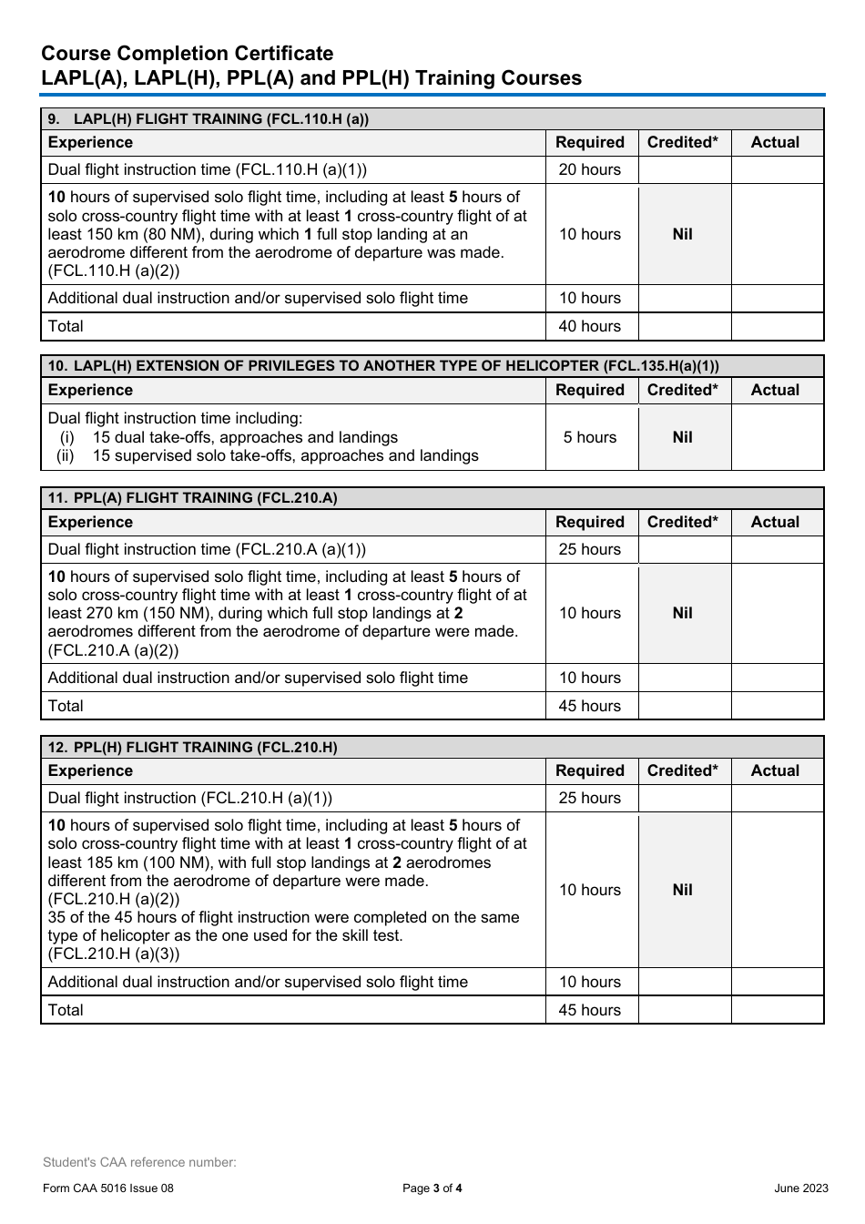 Form CAA5016 Course Completion Certificate - Lapl(A), Lapl(H), Ppl(A) and Ppl(H) Training Courses - United Kingdom, Page 3
