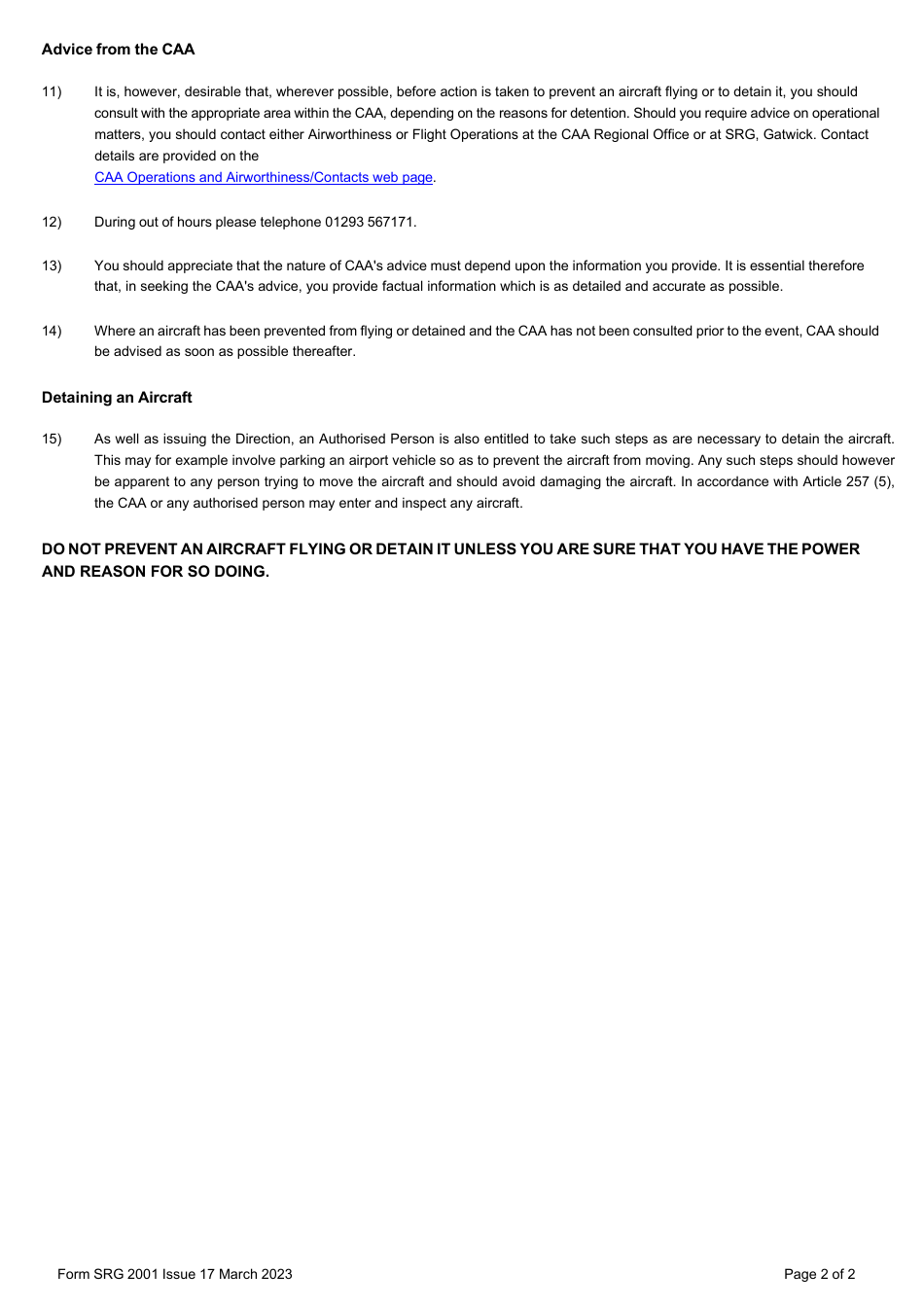 Form SRG2001 Application for Authorisation Granted to Persons at Aerodromes Under Article 257 of the Air Navigation Order 2016 - United Kingdom, Page 4