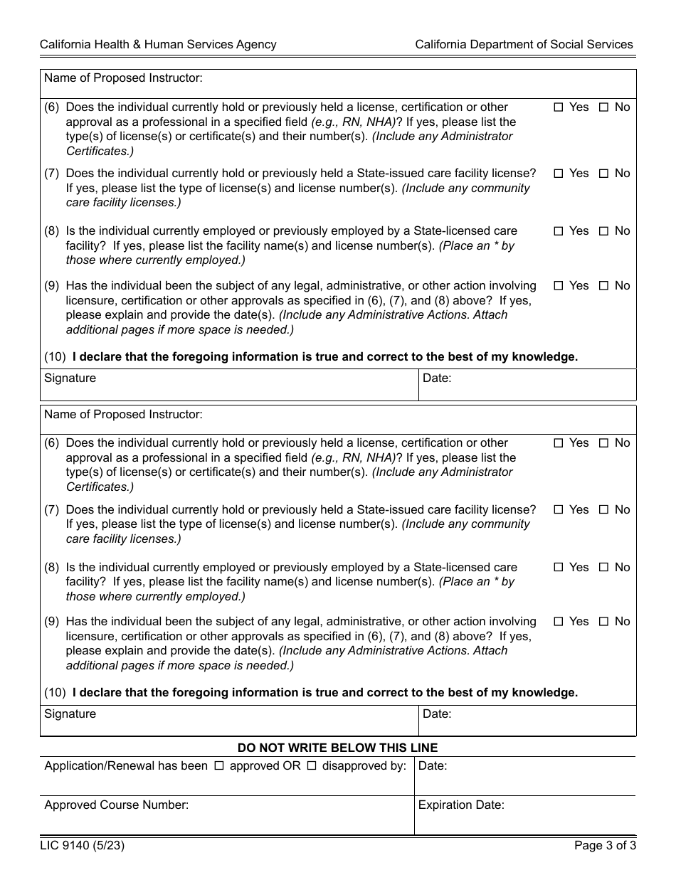 Form LIC9140 Request for Course Approval - California, Page 3