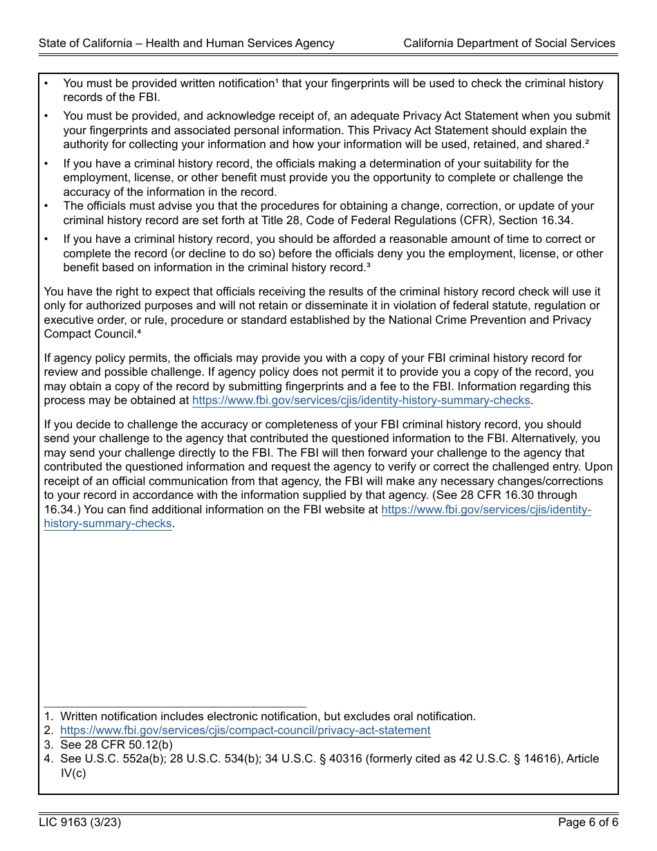 Form LIC9163 Request for Live Scan Service - Community Care Licensing - California, Page 6