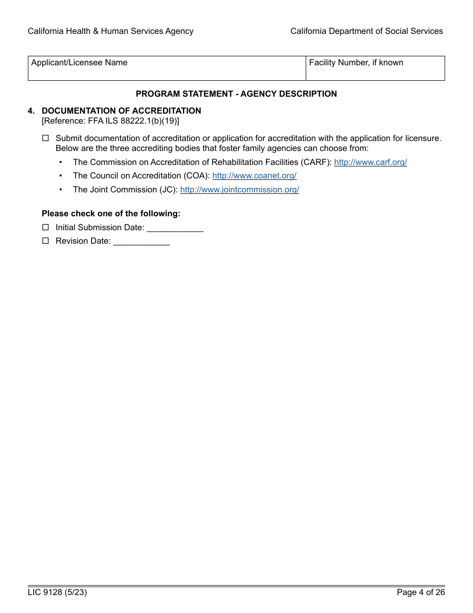 Form LIC9128 Foster Family Agency Program Statement - California, Page 10