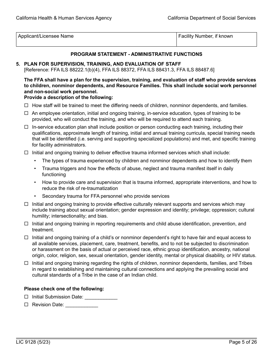Form LIC9128 Foster Family Agency Program Statement - California, Page 11