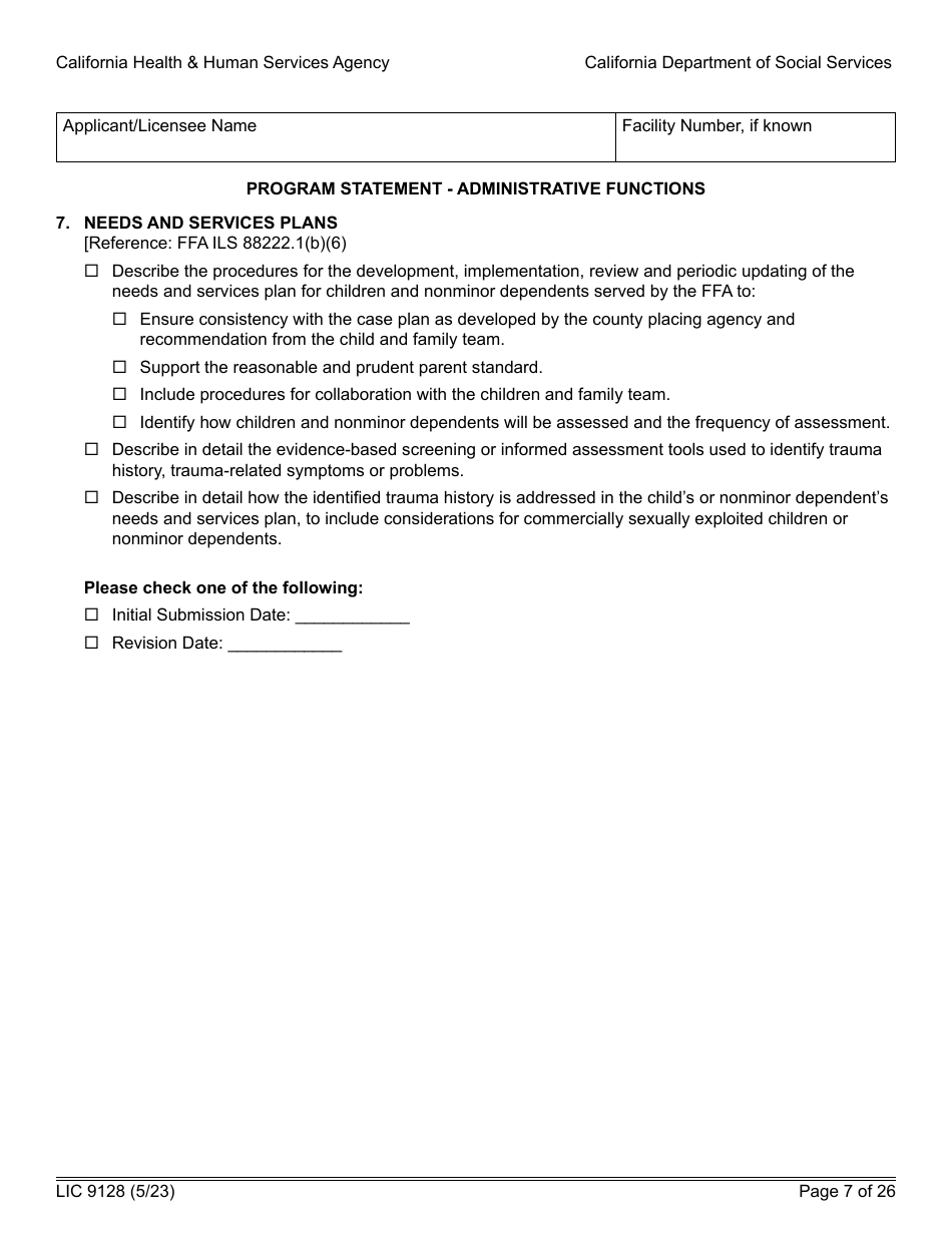 Form LIC9128 Foster Family Agency Program Statement - California, Page 13