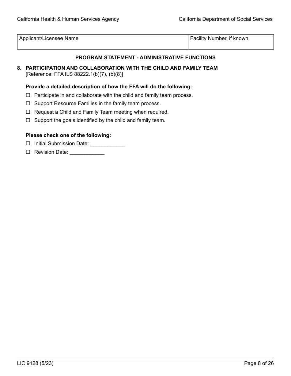 Form LIC9128 Foster Family Agency Program Statement - California, Page 14