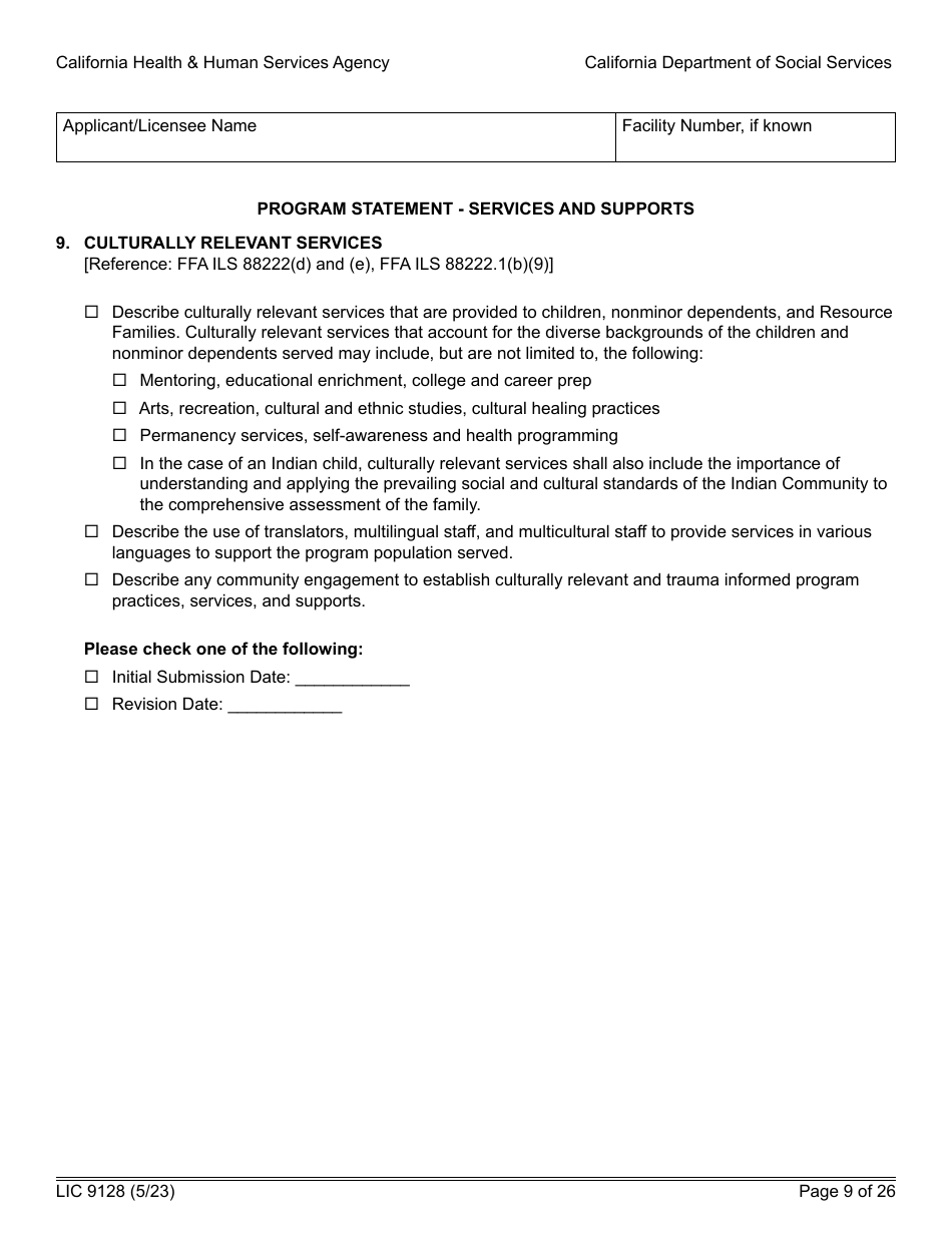 Form LIC9128 Foster Family Agency Program Statement - California, Page 15