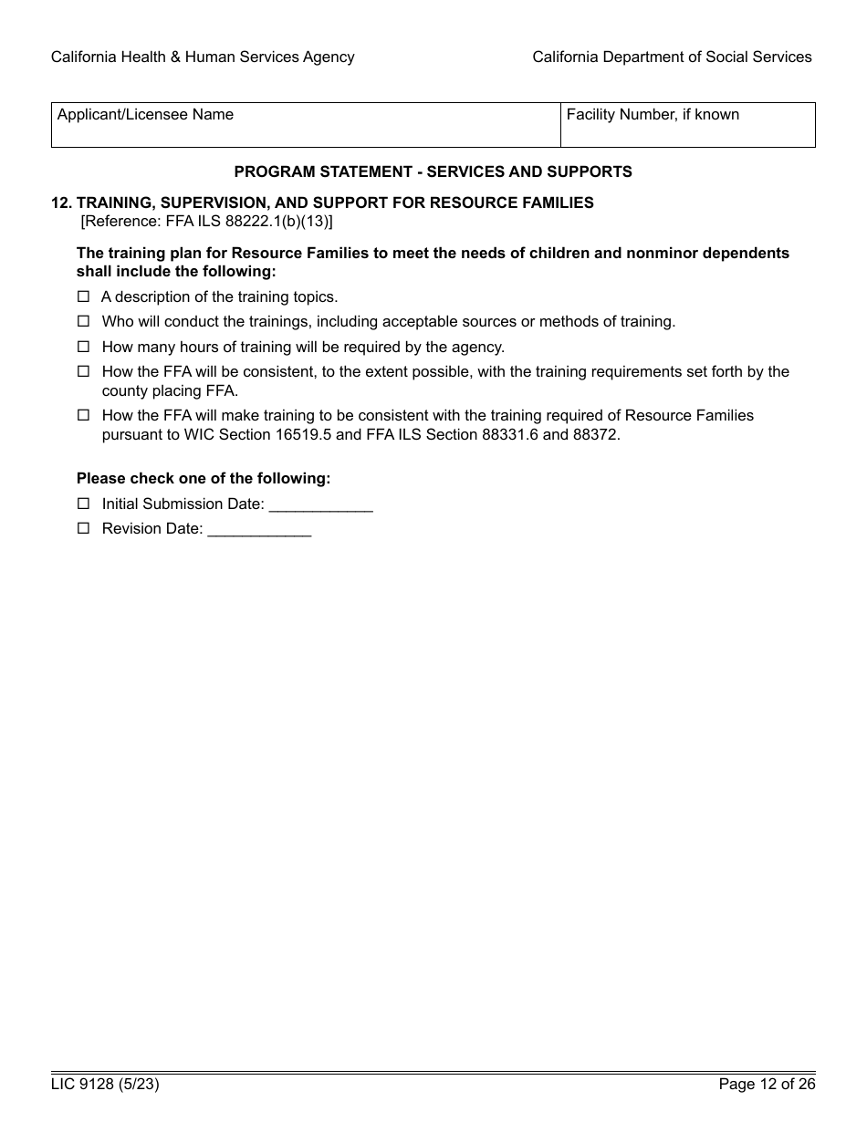 Form LIC9128 Foster Family Agency Program Statement - California, Page 18