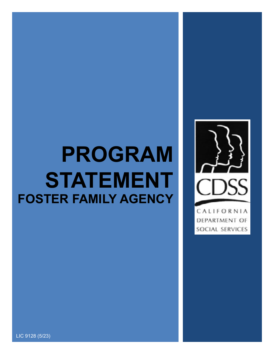 Form LIC9128 Foster Family Agency Program Statement - California, Page 1