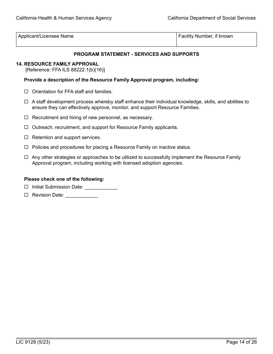 Form LIC9128 Foster Family Agency Program Statement - California, Page 20