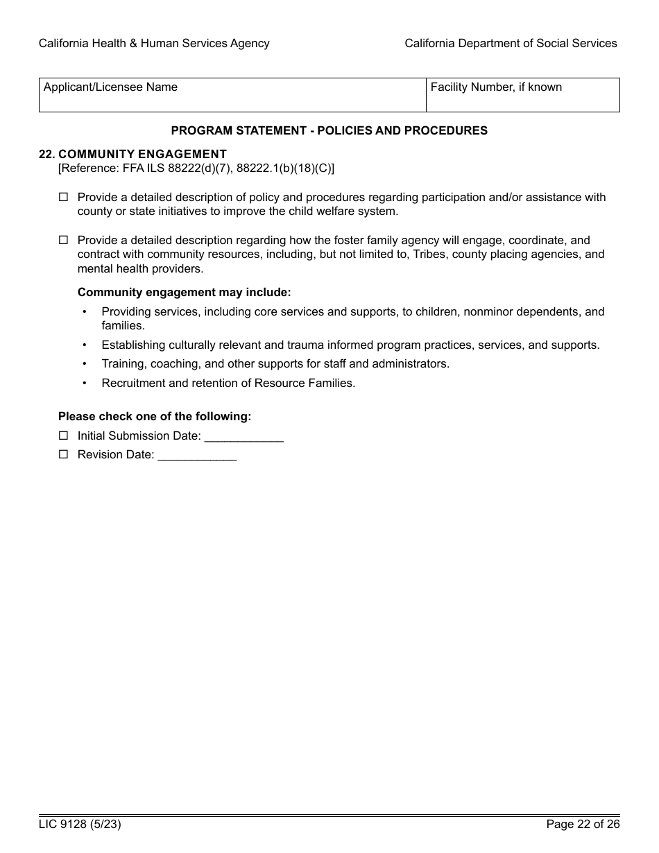 Form LIC9128 Foster Family Agency Program Statement - California, Page 28