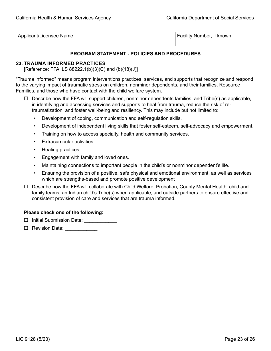 Form LIC9128 Foster Family Agency Program Statement - California, Page 29
