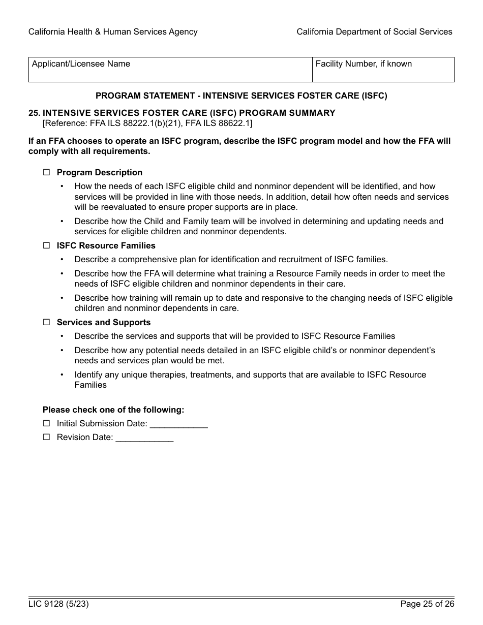 Form LIC9128 Foster Family Agency Program Statement - California, Page 31
