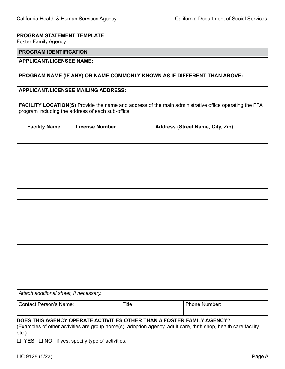 Form LIC9128 Foster Family Agency Program Statement - California, Page 4