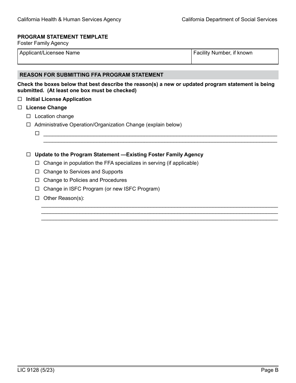Form LIC9128 Foster Family Agency Program Statement - California, Page 5