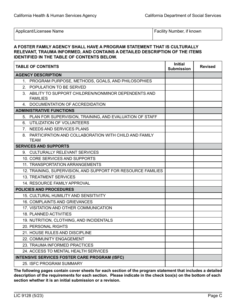 Form LIC9128 Foster Family Agency Program Statement - California, Page 6