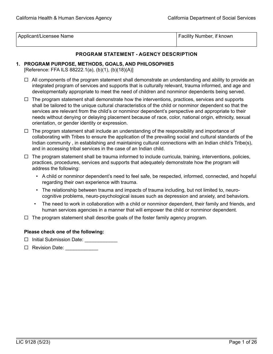 Form LIC9128 Foster Family Agency Program Statement - California, Page 7