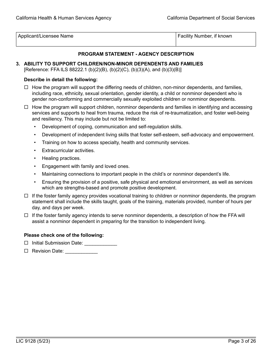 Form LIC9128 Foster Family Agency Program Statement - California, Page 9