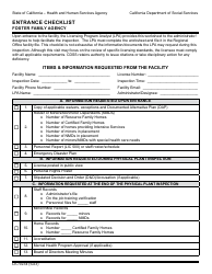 Document preview: Form LIC9234 Entrance Checklist - Foster Family Agency - California