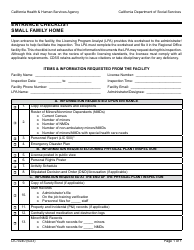 Document preview: Form LIC9240 Entrance Checklist - Small Family Home - California