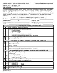 Document preview: Form LIC9239 Entrance Checklist - Group Home - California
