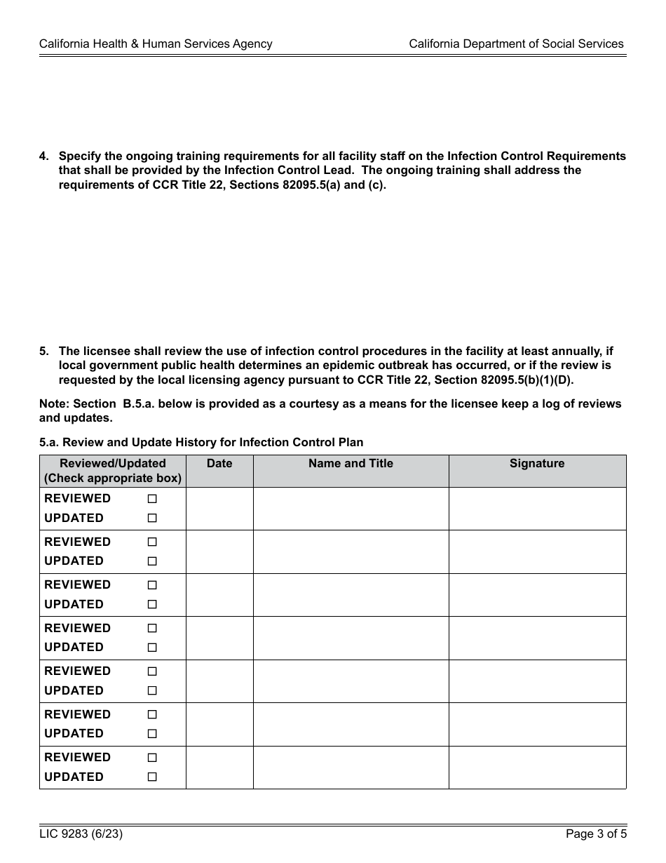 Form LIC9283 Infection Control Plan - Adult Day Programs - California, Page 3