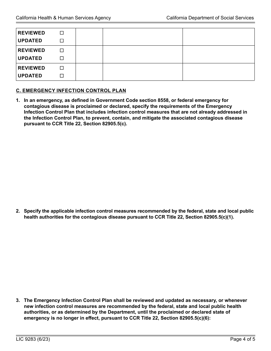 Form LIC9283 Infection Control Plan - Adult Day Programs - California, Page 4
