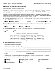 Form LIC9141 Vendor Application/Renewal - Administrator Certification Program - California
