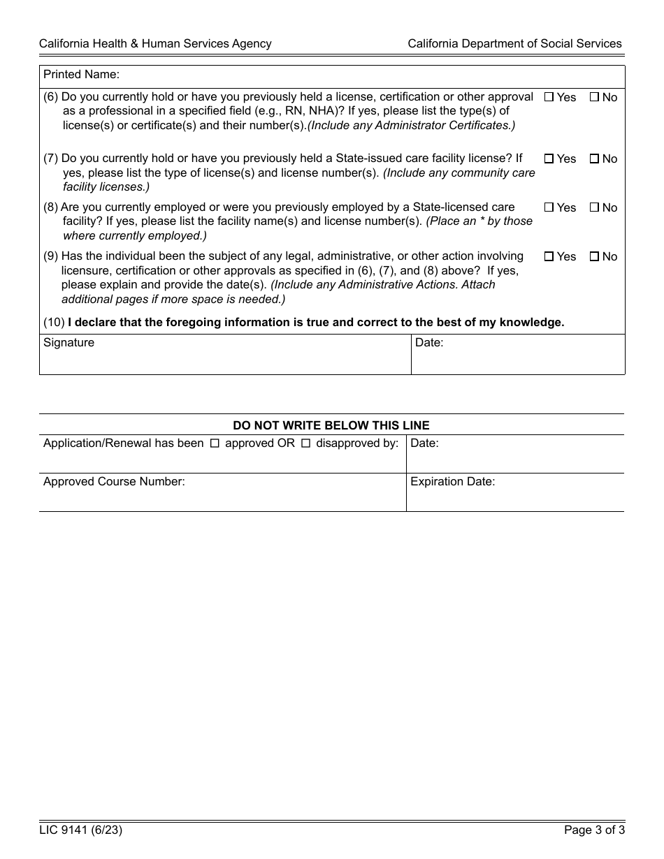 Form LIC9141 Vendor Application / Renewal - Administrator Certification Program - California, Page 3