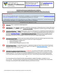 Paper Application Packet for a Certified Rehabilitation Provider (Crp) by Endorsement - Virginia