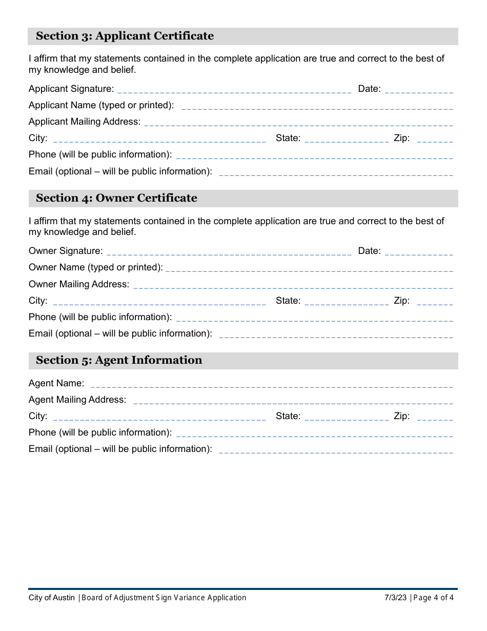 Board of Adjustment Sign Variance Application - City of Austin, Texas, Page 4
