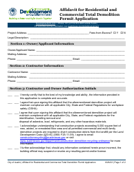 Affidavit for Residential and Commercial Total Demolition Permit Application - City of Austin, Texas