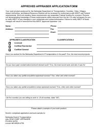 Document preview: Approved Appraiser Application Form - Nebraska