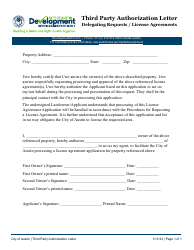 Document preview: Third Party Authorization Letter - Delegating Requests/License Agreements - City of Austin, Texas