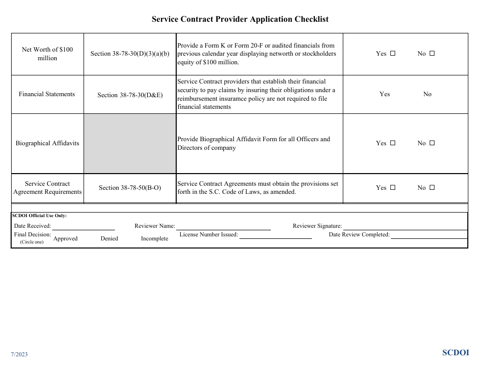 Service Contract Provider Application Checklist - South Carolina, Page 2