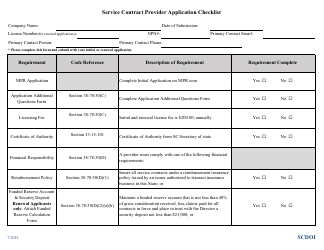 Document preview: Service Contract Provider Application Checklist - South Carolina