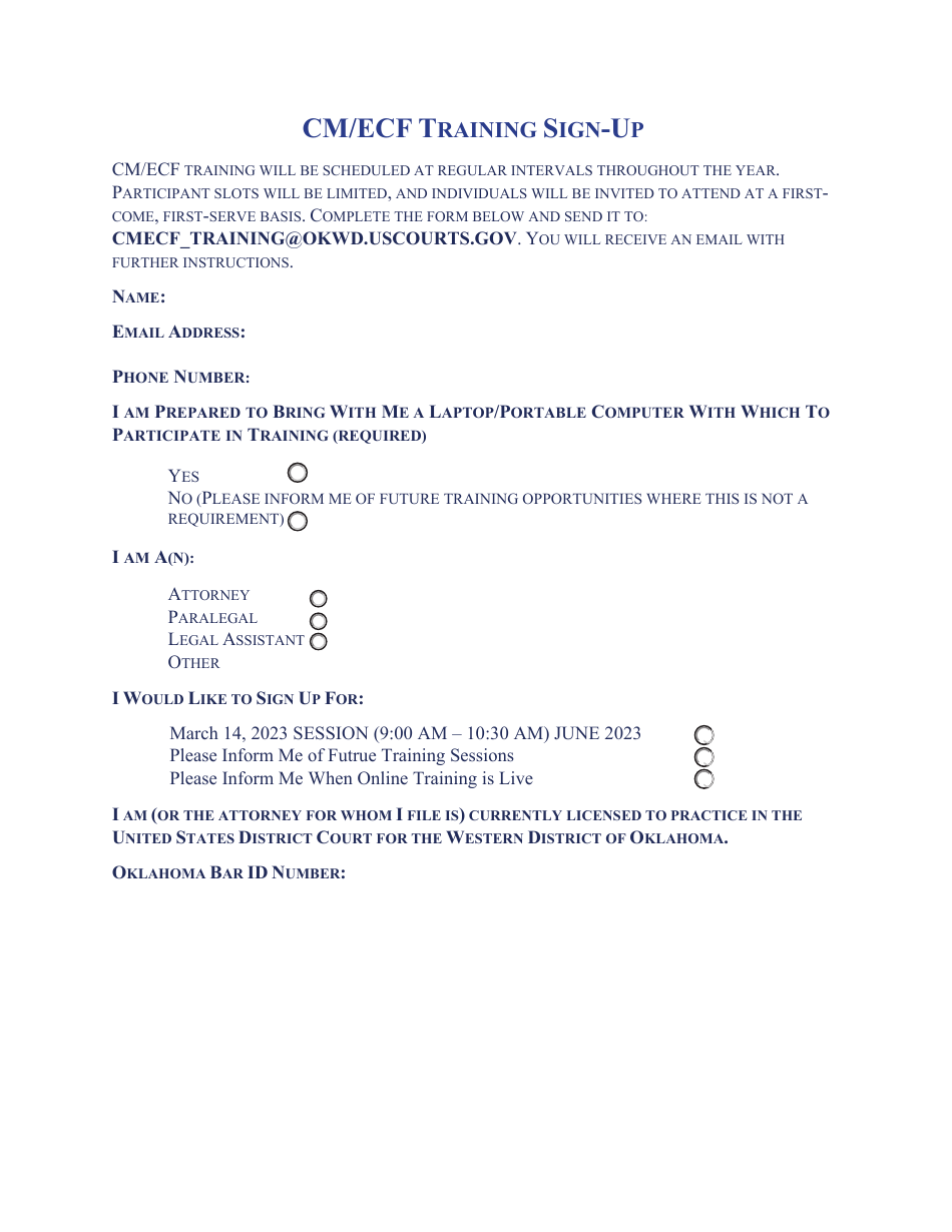 Cm / Ecf Training Sign-Up - Oklahoma, Page 1