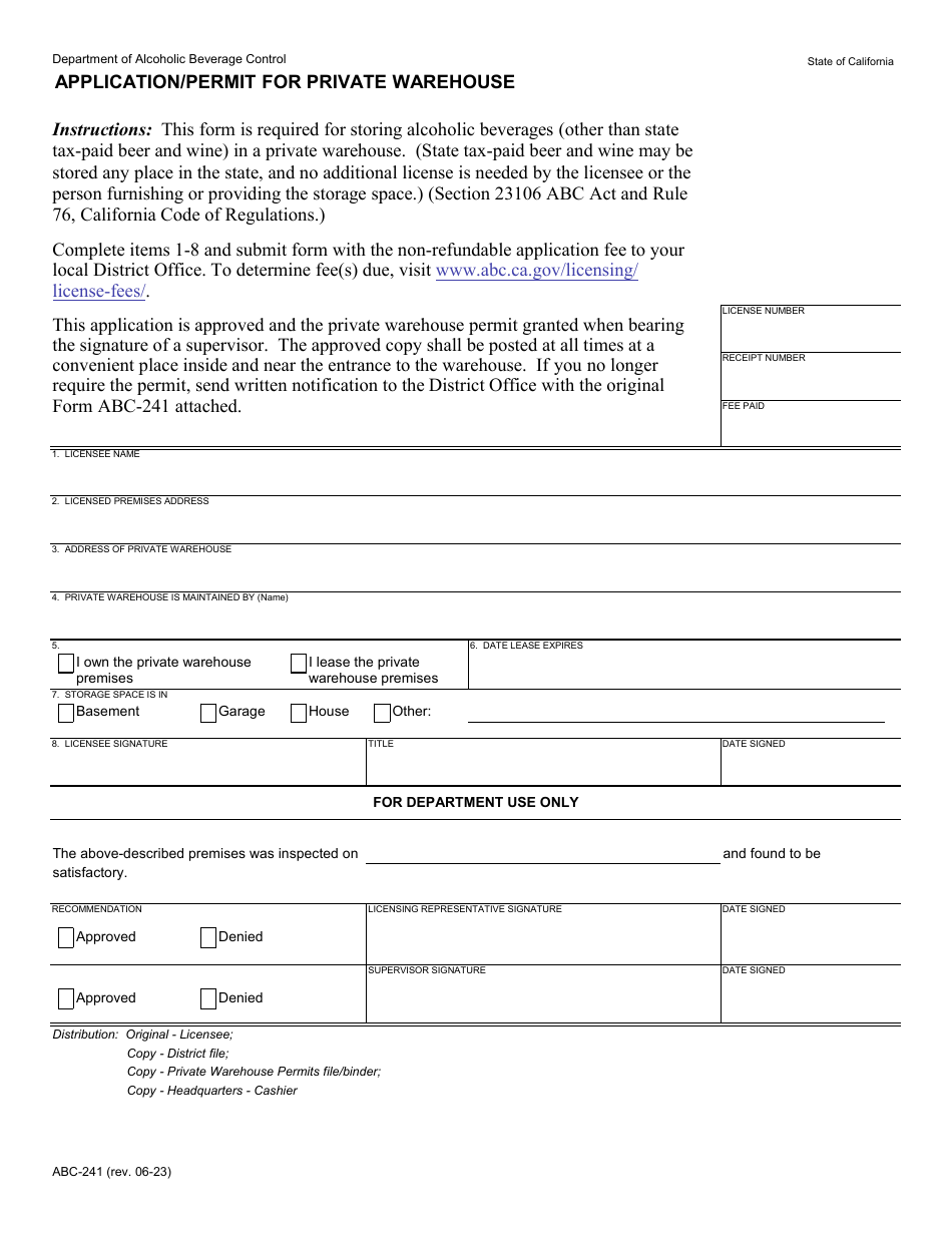 Form Abc 241 Download Fillable Pdf Or Fill Online Application Permit