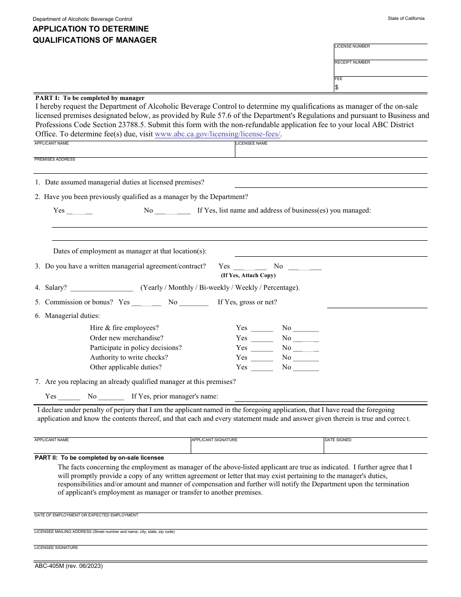 Form ABC-405M Download Fillable PDF or Fill Online Application to ...