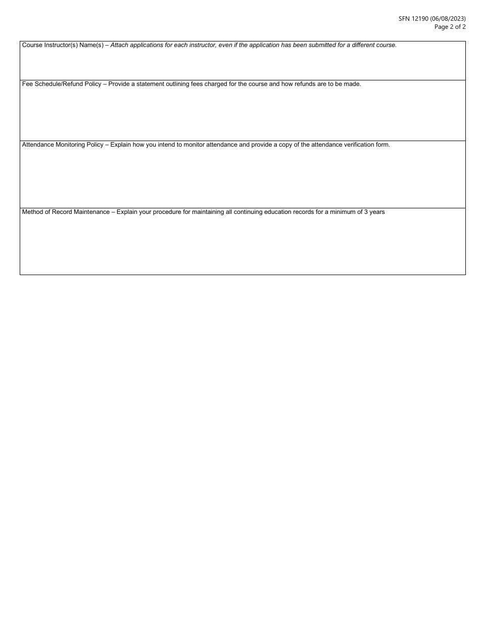 Form SFN12190 Real Estate Continuing Education (Ce) Course Sponsor Application - North Dakota, Page 2