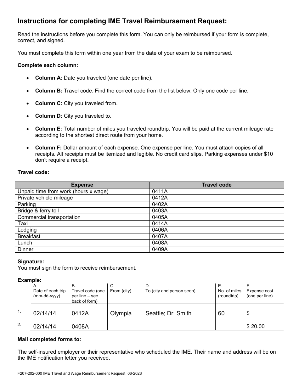 Form F207-202-000 Independent Medical Exam (Ime) Travel and Wage Reimbursement Request - Washington, Page 4