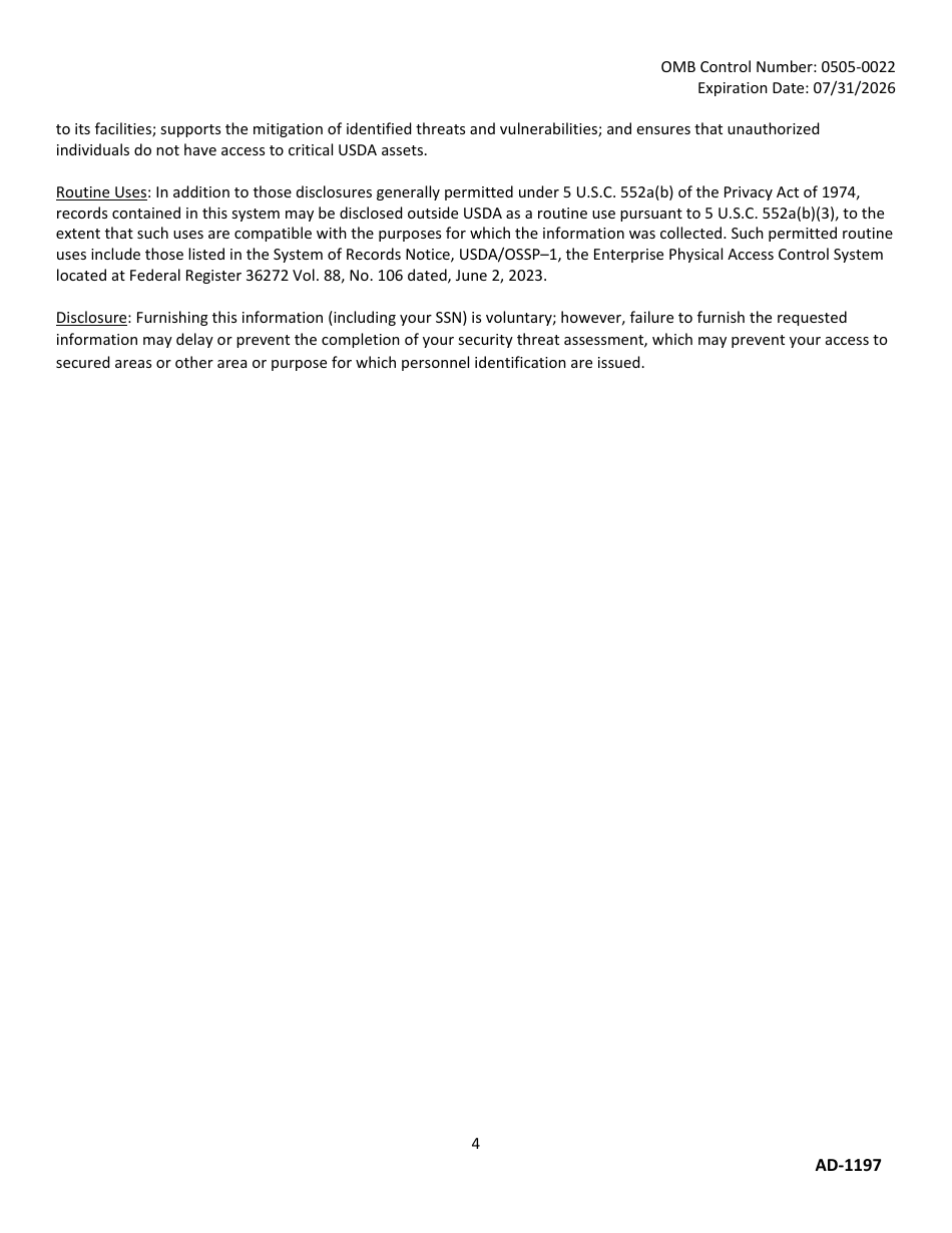 Form AD-1197 Request for Usda Site Badge, Page 4