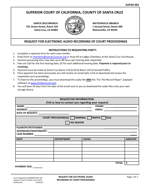 Form SUPAD001  Printable Pdf