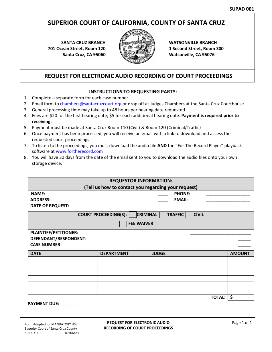 Form SUPAD001 Fill Out, Sign Online and Download Fillable PDF, Santa