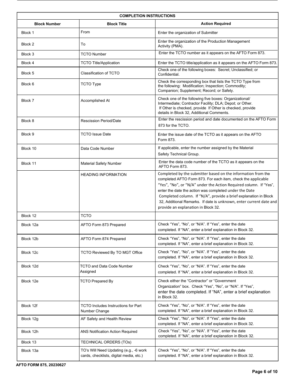 AFTO Form 875 Time Compliance Technical Order Programming Document, Page 6