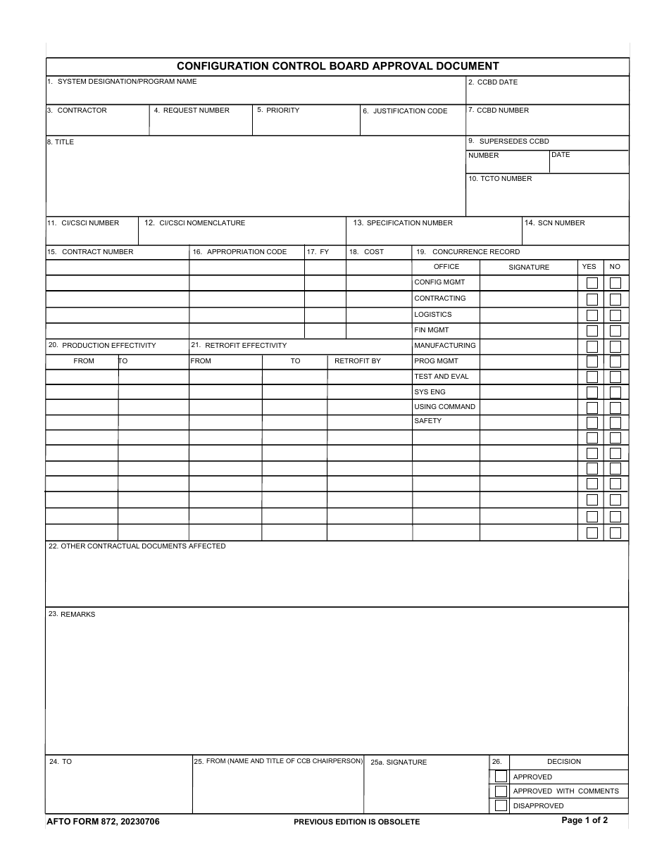 AFTO Form 872 Configuration Control Board Approval, Page 1