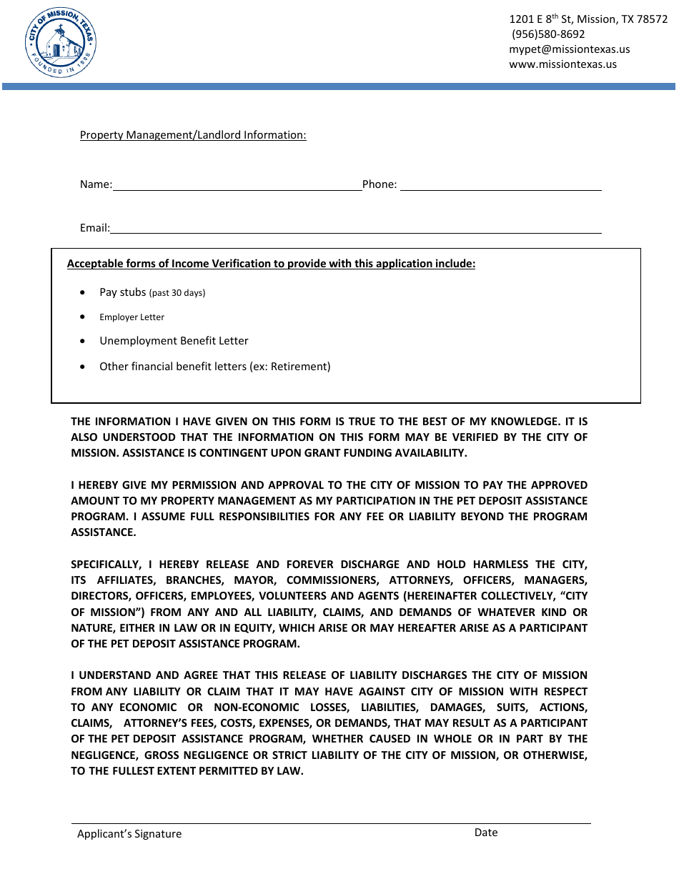 Pet Deposit Assistance Program Application - City of Mission, Texas, Page 3