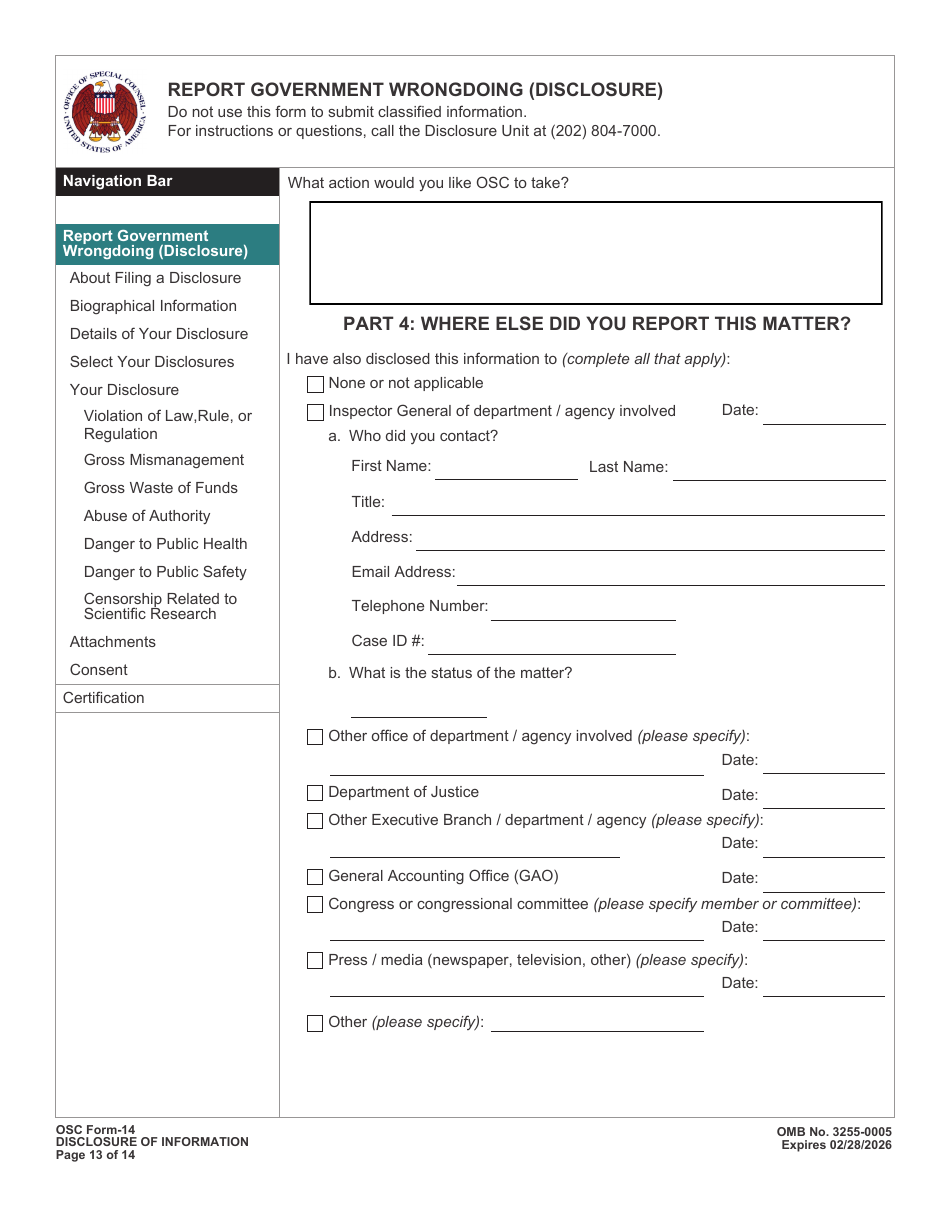 OSC Form 14 Report Government Wrongdoing (Disclosure), Page 12