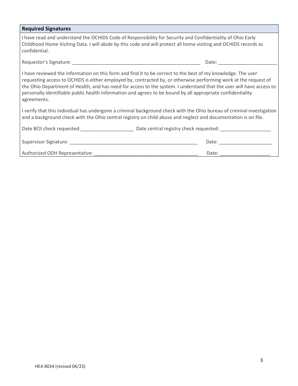 Form HEA8034 Ochids Data System User Agreement - Help Me Grow Home Visiting - Ohio, Page 3